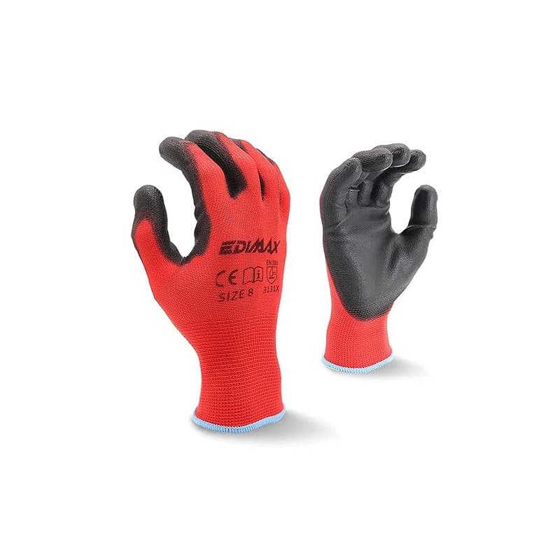 EDIMAX, Gants de Travail, Lot de 12 Paires, Anti Coupure, Resistant aux Abrasion, Niveau 3, Revêtement en Nylon PU, Polyvalent,