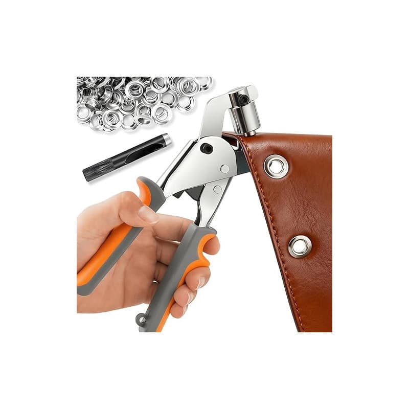 Pince à Oeillets Métalliques Kit, Pince perforeuse avec 200 Oeils de Ø 10 mm, Pinces a Oeillet Magnétique, pinces a oeillets pou