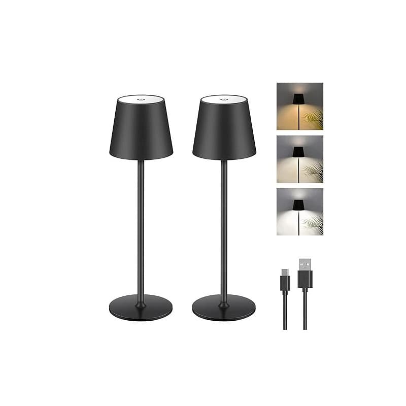 Lampe de Table à Batterie LED Dimmable, Lampe de Table Sans Fil Tactile avec USB-C, Lampe de Bureau à Batterie Rechargeable LED