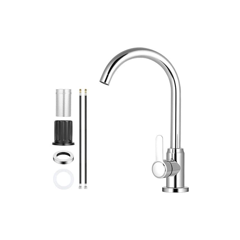 flintronic Robinet de Cuisine, Rotatif à 360°, Mitigeur Monocommande Evier, Chromage, Robinet Cuisine, Eau chaude et Eau Froide