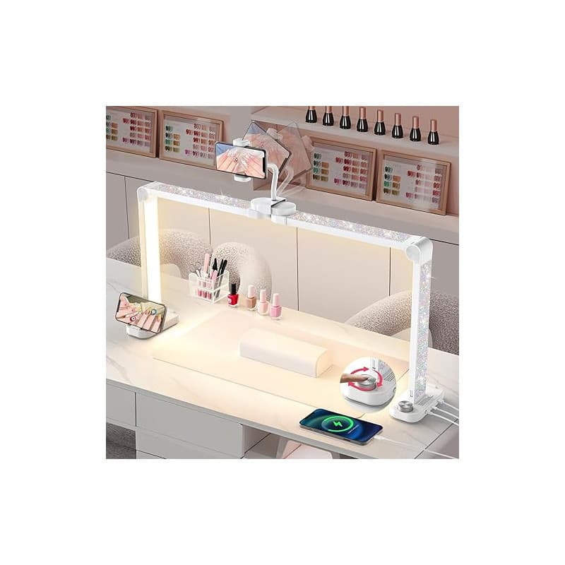 Adonafy Lampe Demi-lune pour Ongles: 34" Lampe Onglerie Table Demi Lune avec Téléphone Support - 3 Modes de Couleur et 10 Niveau