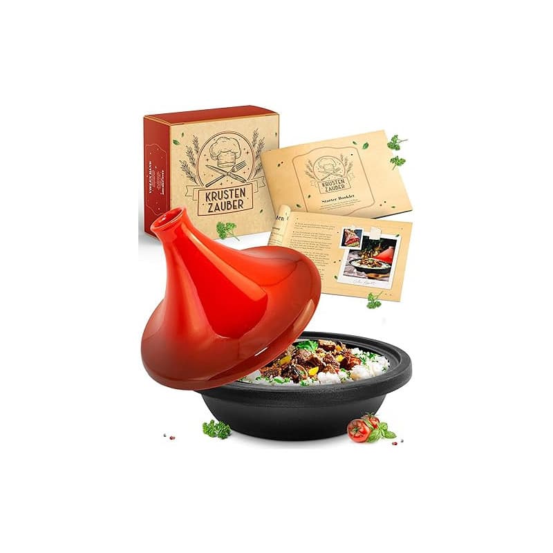 KRUSTENZAUBER Tajine pour 2 à 4 personnes – Tajine oriental en fonte de qualité supérieure de 27 cm – Convient pour induction et