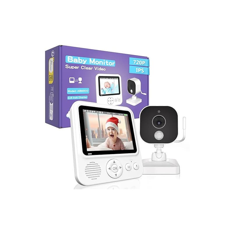 OBVHNUA Babyphone Camera 2,8 inches Moniteur Bébé 720P HD 2000mAh Babyphone Vidéo Surveillance Écran IPS USB-C 2,4 GHz Zoom Visi