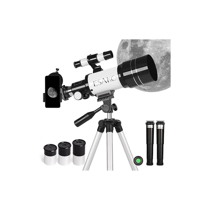 ESAKO Télescope pour Enfants & Débutants, 70 mm Télescopes réfracteurs Astronomiques avec 3 Oculaires, Adaptateur de téléphone,