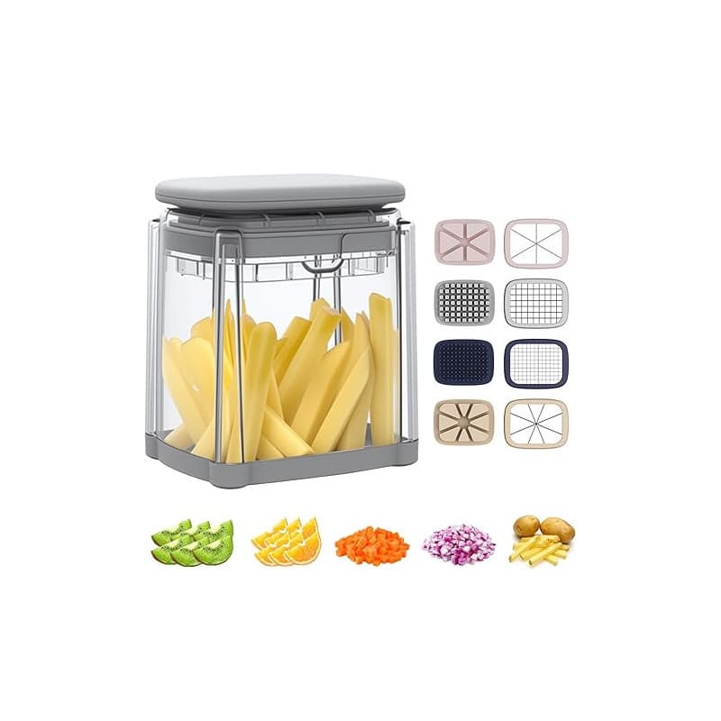 Pmueuff Coupe Frite, 4 EN 1 Decoupe Legumes Manuel avec avec 4 Lames Interchangeables Mandoline Dicer à Presse Coupe Legumes Mul