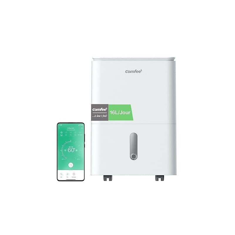 COMFEE' Déshumidificateur 2-EN-1,Elimine l'humidité jusqu'à 16L-Jour, Purification d'air avec ioniseur, 4 Modes, Fonction Air Sw