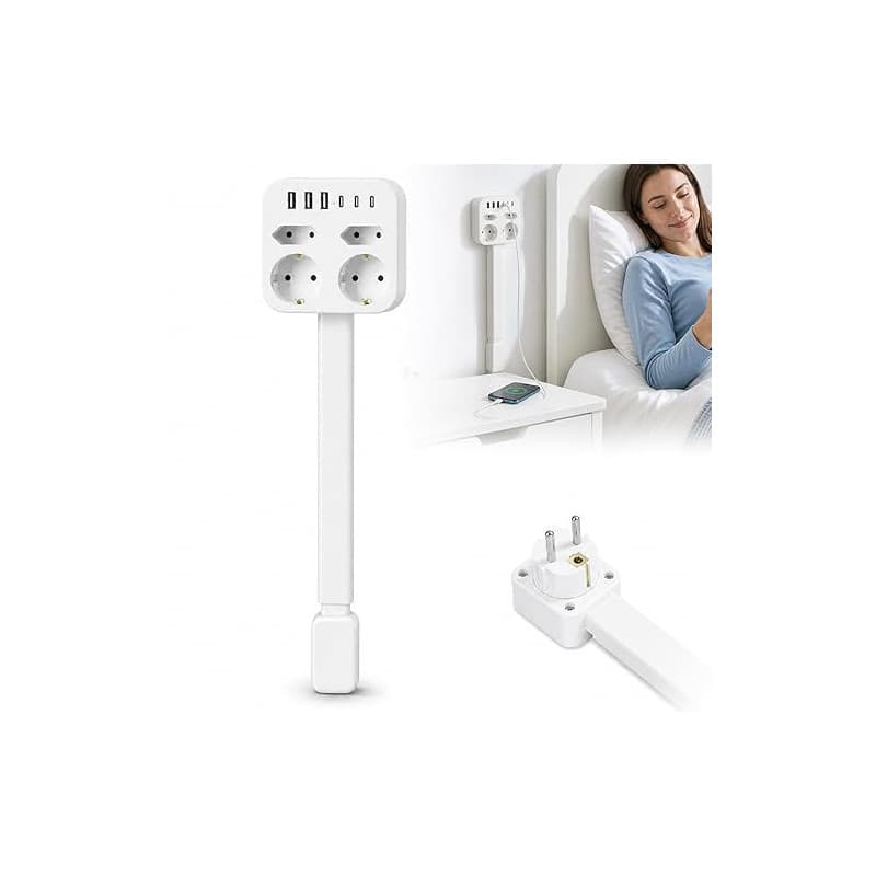 Multiprise extensible 45-65 cm, multiprise avec USB, 3 USB et 3 prises de type C, 4 prises CA, montage mural pour canapé, lit, b