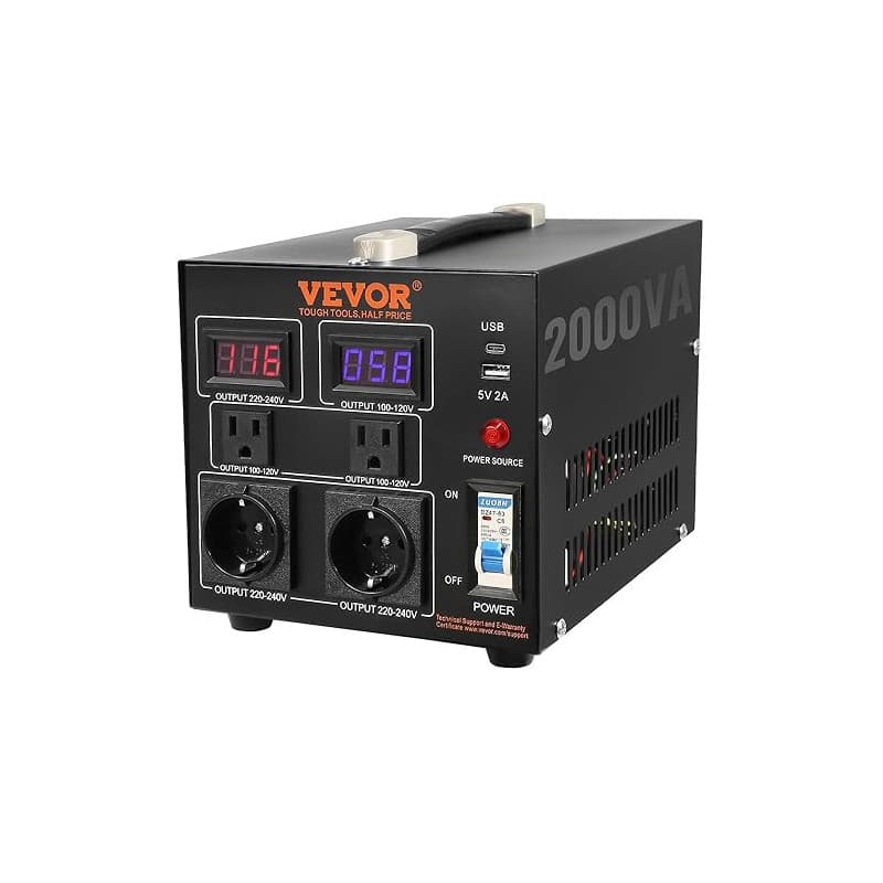 VEVOR Transformateur 220 V⇄110 V Convertisseur de Tension Élévateur Abaisseur 2000 W Transformateur de Puissance avec 2 Prises U