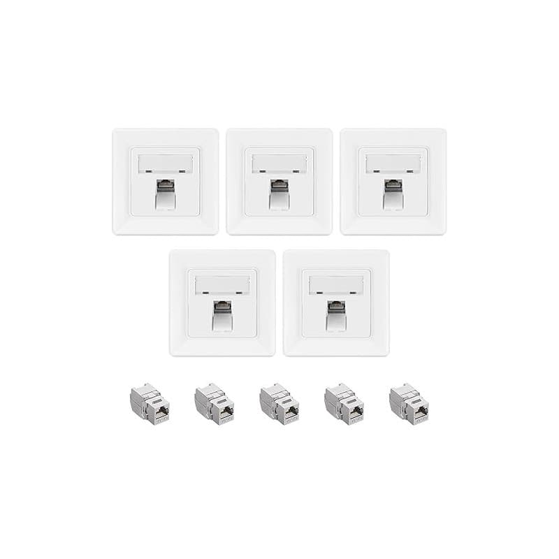 kwmobile 5x Module Keystone Cat 6A - Lot 5x Connecteur Module de Brassage Prise Murale - Branchement Câble RJ45 avec Raccord Bli