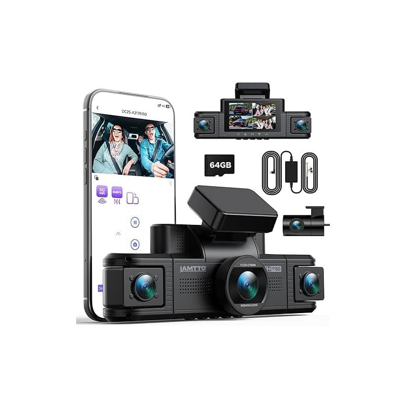 LAMTTO 4 Canaux Dashcam Voiture 360°, Caméra Voiture 2K Avant 1080P Arrière Côtés Intérieur, Wi-FI 5GHz, Capteur G Surveillance