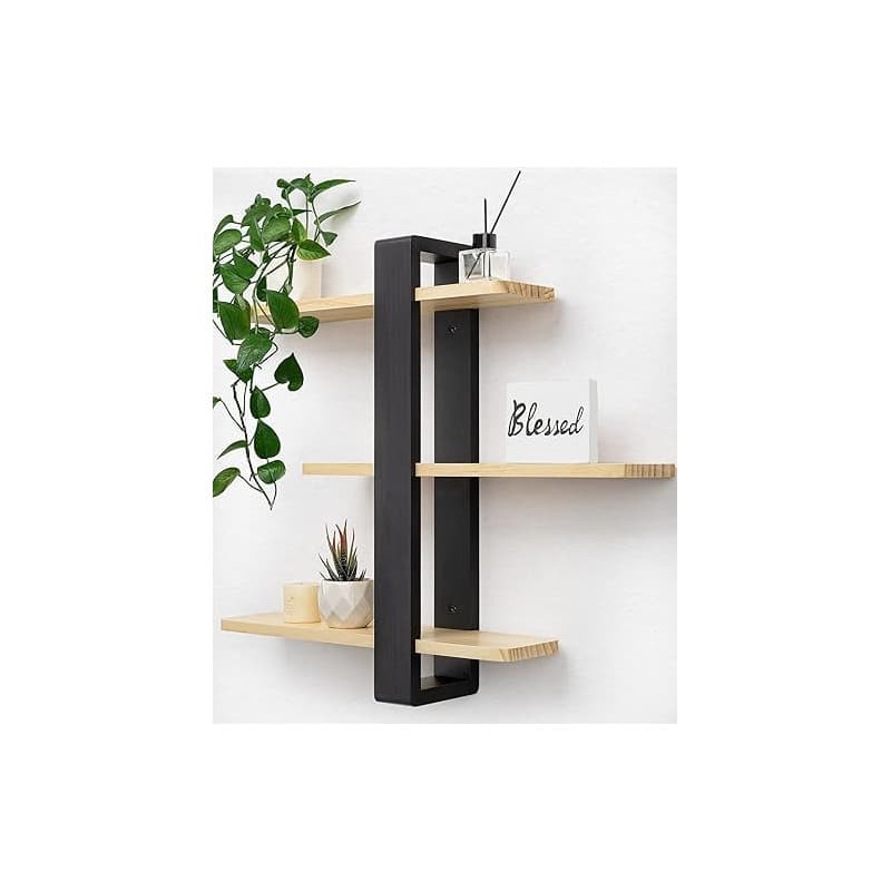 SUMGAR Grande Étagère Murale Longue en Bois Étagère Flottante Ajustable 3 Niveaux 50 x 58 cm Organisateur Suspendu et Décoration