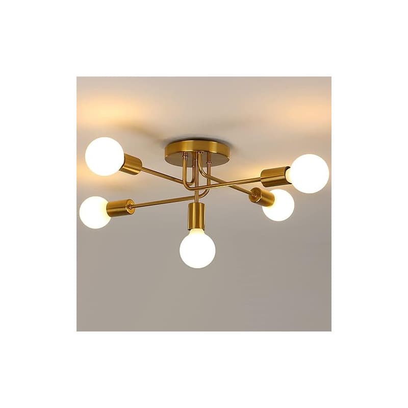AUA Lustre Plafonnier Industriel, 5 lumières E27 Éclairage de Plafond en Metal, Or Plafonnier, Retro Lampe de Plafond pour Salon