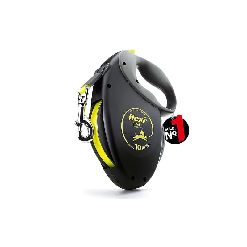 flexi® Giant Professional | Laisse rétractable à sangle de 10 m pour chiens jusqu'à 50 kg | Noir / jaune fluo | laisse à enroule