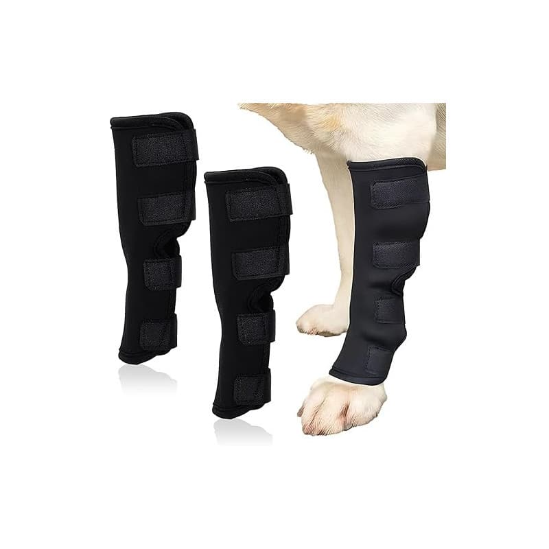 Eniyou 2 Pcs Genouillère pour Chien Attelle de Jambe de Chien,Confortable Et Ajustable,Empêche Le Léchage, Protège Les Pattes Av
