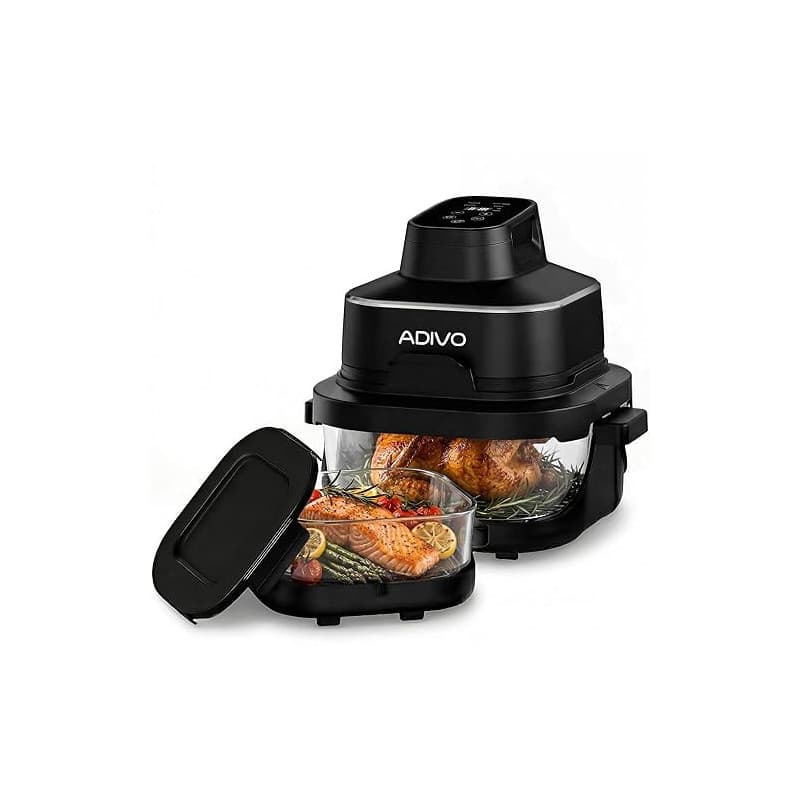 ADIVO Friteuse à Air fryer Verre 4L/1.5L,1500W Bol en Verre Visuel,Double Capacité,4 Modes de Cuisson,Sans Huile & Sans Revêteme