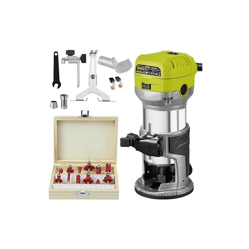 DEWINNER Affleureuse Défonceuse Trimmer Router Fraiseuse Électrique Outil à Bois 710W, 6 Vitesses Variables, 3 fixtures (1/4 Pou
