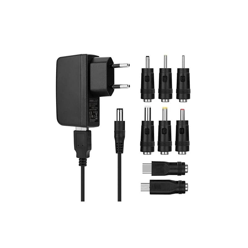 Aukru 8 en 1 Chargeur USB 5V2A Universel Adaptateur Secteur avec 8 Embouts Connecteur à d'écoupage pour différents appareils -No