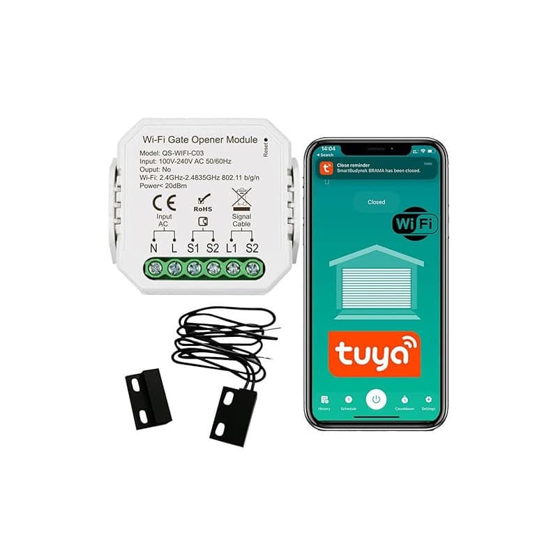 Sone Smart One Ouvre Portail Connecté WiFi 2.4GHz – Module Porte de Garage Contact Sec 230V – Compatible Tuya Smart Life, Alexa,