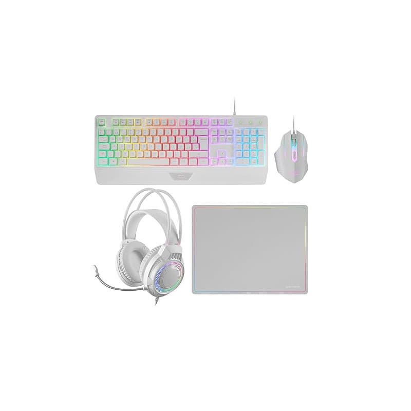 Mars Gaming MCP124PRO, Français, Combo Gaming 4en1, Clavier RGB H-Mech avec Repose-Poignets, Souris RGB 3200DPI et Switches HUAN