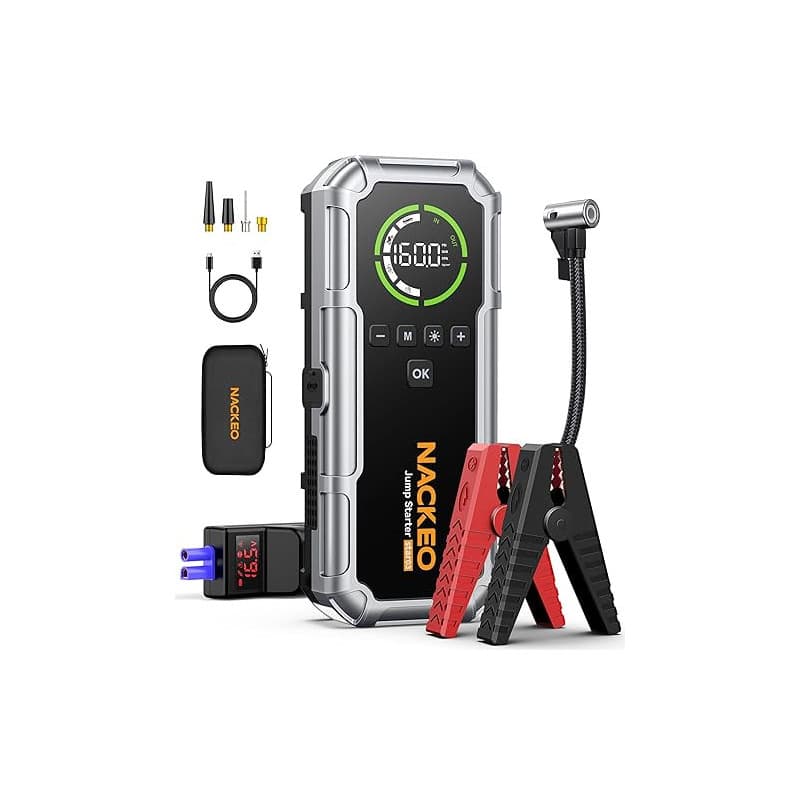 8000A Booster Batterie Voiture avec Gonfleur 160PSI, 12V Demarreur Batterie Voiture (Essence et Diesel Jusqu’à 12 L), 20000 mAh