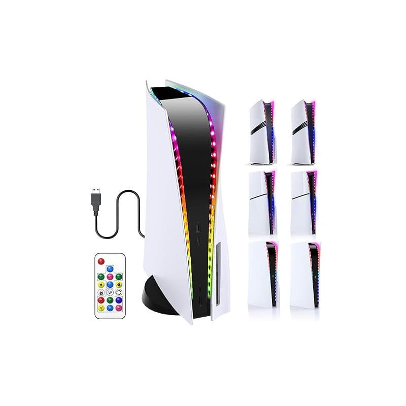 FASTSNAIL Bande LED RVB pour PS5/Slim Console Digital/Disc Edition éclairage LED, 7 couleurs, 358 modes, avec télécommande à clé