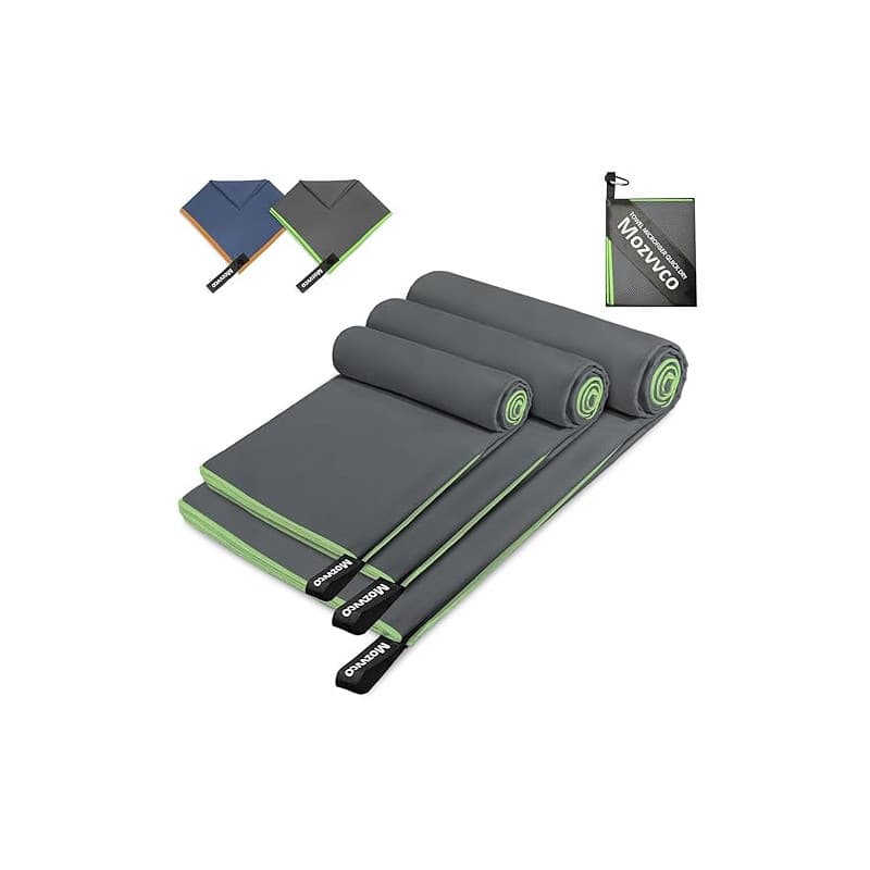 Mozvvco Lot de 3 Serviette Microfibre,180x80cm Serviette Sport Absorbante+100x50cm Serviettes Séchage Rapide+80x40cm Grande Serv
