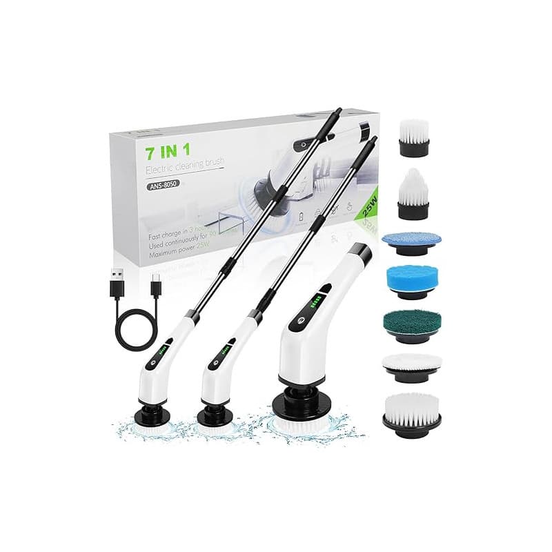 OSDUE Electrique Nettoyage Rotative, Brosse de Nettoyage Electrique, sans Fil avec 7 Têtes Brosse, Remplaçables Poignée d'extens