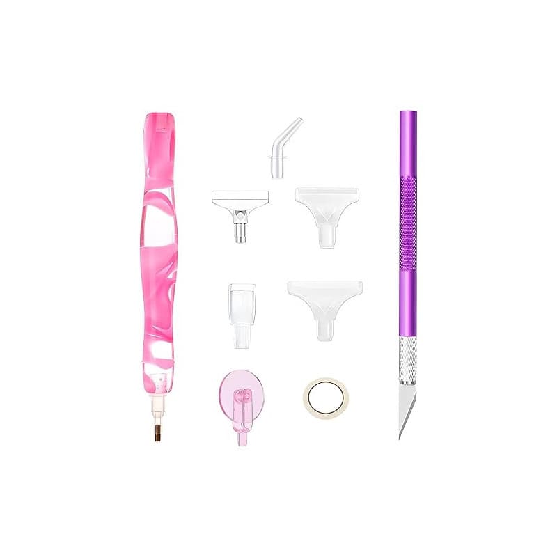 Yuiturt Stylo Diamant avec 7 Forets Diamantés, Accessoires Complets pour Broderie Diamant et Diamond Painting, Kit Loisirs Créat