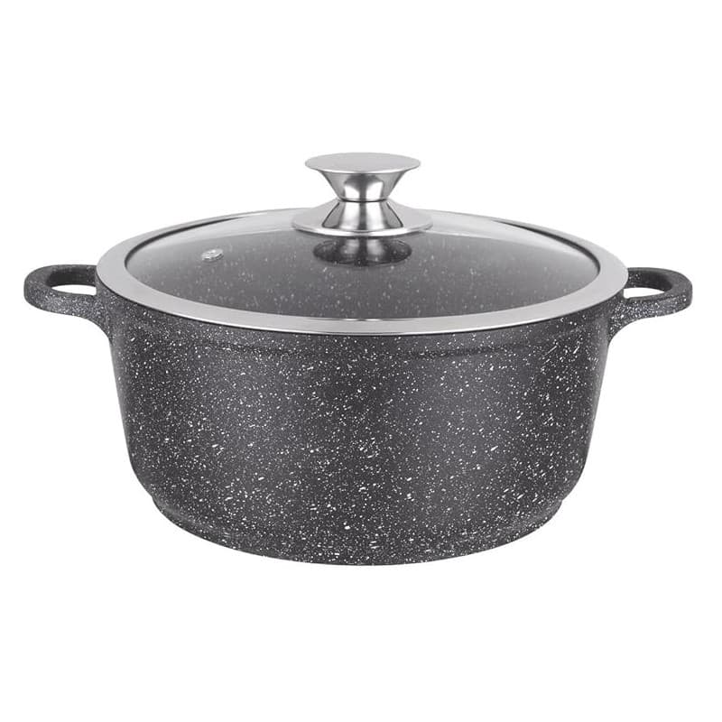Kamberg - Marmite Faitout 28 cm - Fonte d'Aluminium - Revêtement Type Pierre - Couvercle en Verre - Tous Feux dont Induction - S