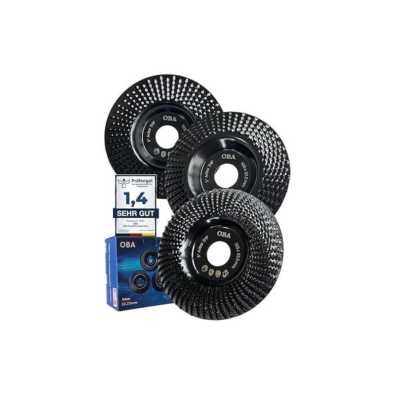 OBA Disque Bois Meuleuse 125mm, 3 Pièces Disques de Meulage pour Façonner, Meuler et Sculpture, Roues pour Meuleuse d'angle