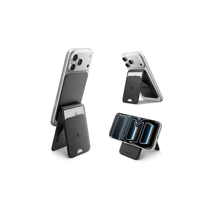Spigen Slim Fold MagFit Porte Carte MagSafe avec Trépied, Support Réglable, Portefeuille Magnétique pour iPhone 17 17e 16 15 14