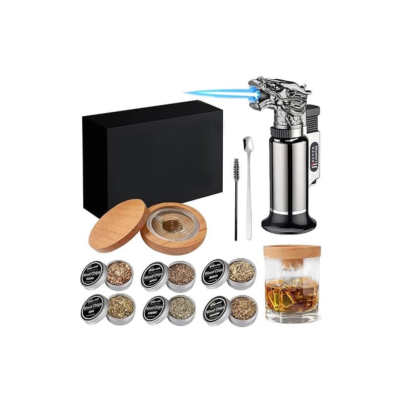 Kit fumoir à whisky, avec 6 copeaux de bois et brûleur à flamme, kit de fumage à cocktail, kit fumoir à whisky, pour boissons, n