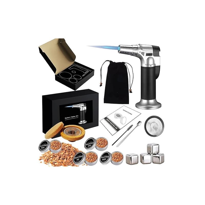 Kit de Fumoir Cocktail, Ensemble Fumeur Cocktail avec 4 Copeaux Bois, kit de Fumoir à L'ancienne pour Whisky et Bourbon, Cadeau