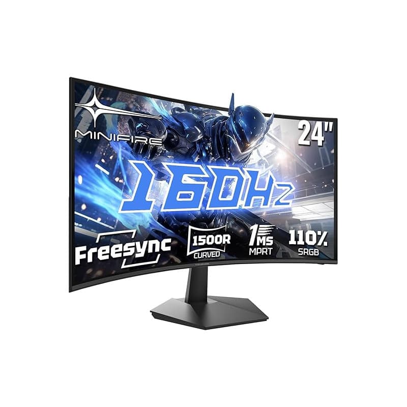 Minifire Ecran PC Gamer Incurvé 24 Pouces -160Hz, FHD 1920x1080, 1ms MPRT, 110% sRGB, 1500R, Pied en métal, Adaptive Sync VESA 1