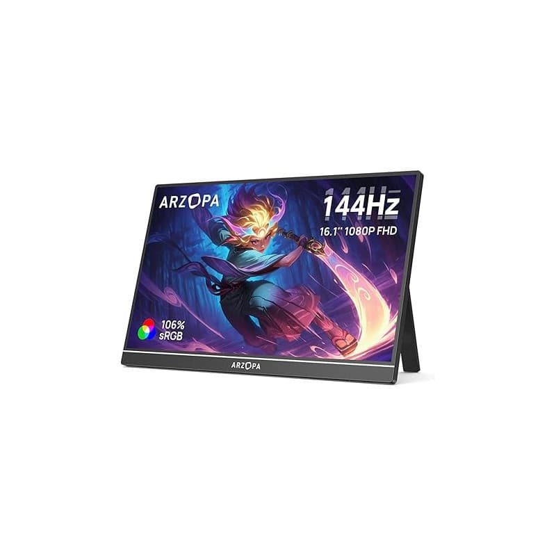 ARZOPA Écrans Portable 16,1" 144 Hz avec béquille, 106% sRGB 1920 × 1080P FHD HDR 144 Hz, Ultra Fin-Protection des Yeux-Deuxième