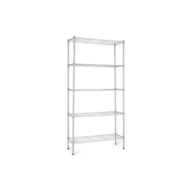 Amazon Basics Étagère à 5 tablettes étroites réglables en hauteur avec pieds de nivellement, charge max. 453 kg, Chromé, 36 x 91