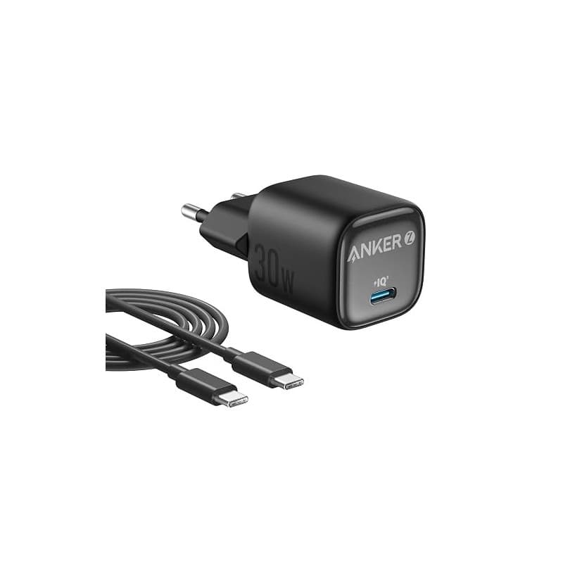 Anker Zolo Chargeur iPhone GaN compact 30 W, port USB C, contrôle de température amélioré, petit format, recharge 3 x plus rapid