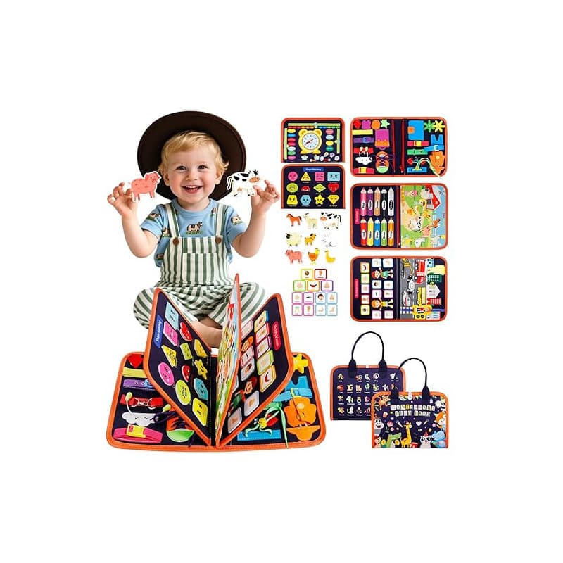 CYJJYZ Busy Board, Jouets d'Activité, Quiet Book, Livre Montessori, Idéal comme Jouet de Voyage Avion et Voiture, Jouet Montesso