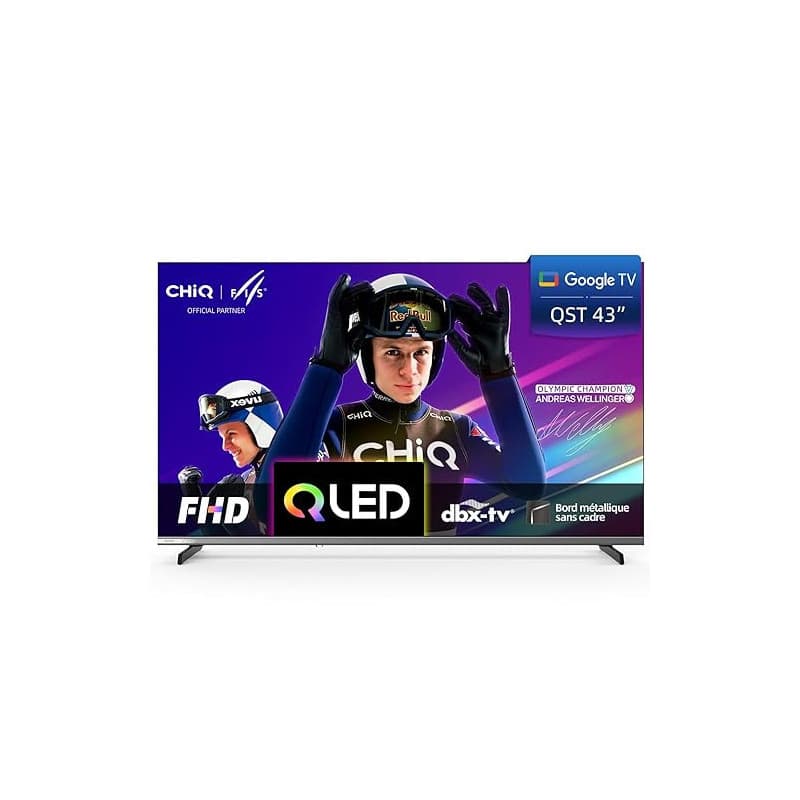 CHIQ L43QST 43 Pouces TV Smart Google TV QLED 2K UHD avec HDR10, ALLM&VRR pour Jeu, MEMC, Contrôle Vocal, Design Métallique Ultr