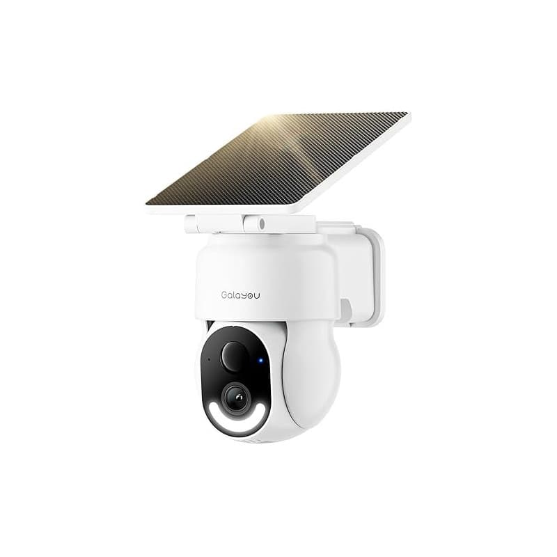 GALAYOU 2K Camera Surveillance WiFi Exterieure sans Fil - Camera Exterieur sans Fil Solaire, 2.4GHz, 360° PTZ Suivi, PIR + Alarm