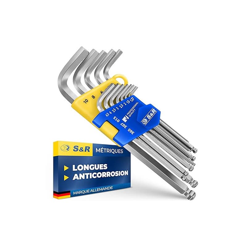 S&R Cle allen - Jeu de Clés Allen Longues Btr Six Pans mâle 13 pcs. 1,27 à 10 mm Clés Hexagonale pour Vélos Motos, Voitures, Meu