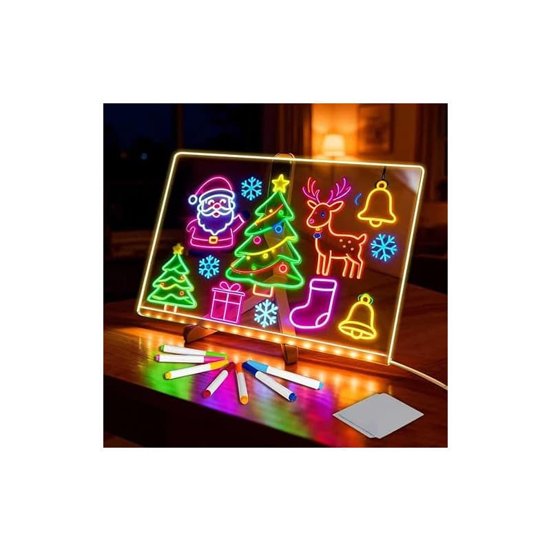 Tablette Lumineuse Wondiko pour Dessin Enfants LED, Tableau Acrylique Effaçable 7 Couleurs avec Stylo et Support Réglable,Cadeau