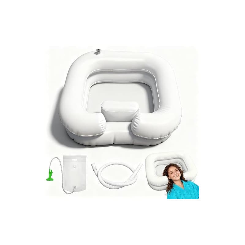 AEMCHDM Bac à shampoing gonflable domicile, bassine cheveux lit avec douchette, réservoir d’eau et vidange, lavabo coiffure port