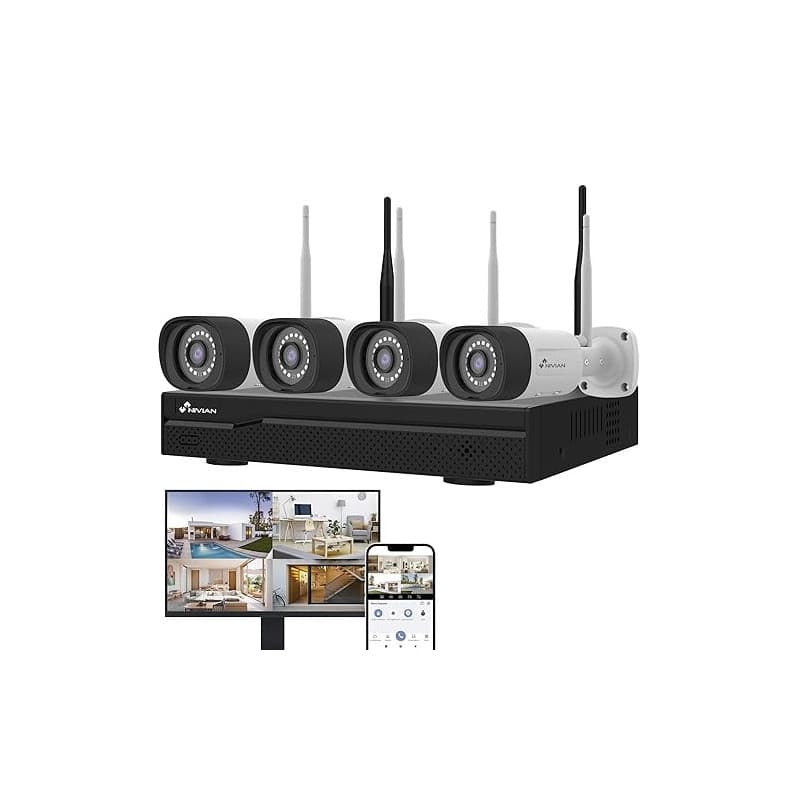 NIVIAN, Kit Caméras de Surveillance WiFi 2K Professionnel avec 4 Caméras IP, NVR 10 Canaux, Images Super HD, Détection Humaine I