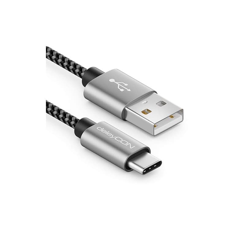 deleyCON 1,5m Nylon USB-C Câble Charge Liaison Données USB Type C Connecteur Métallique Recharge & Synchronisation Mobile & Smar