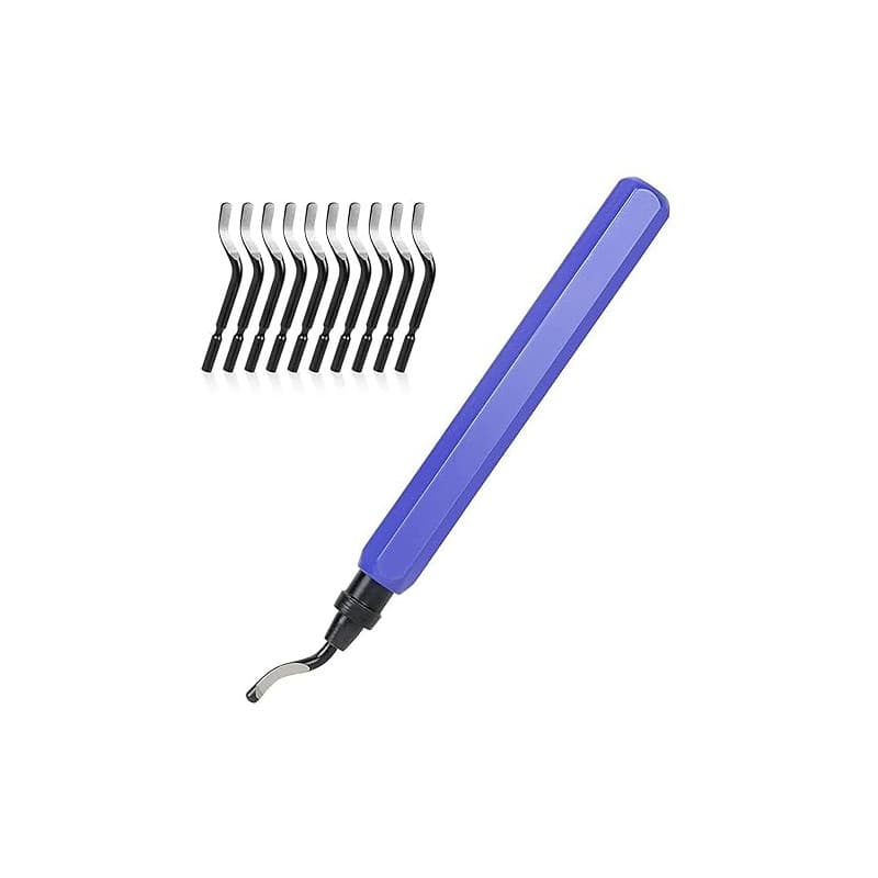 Flintronic® Outil D'ébavurage Manuel, 1 Manche en Métal + 11 Lames BS1010 HSS Lames D'ébavurage Rotatives en Métal à 360° pour T