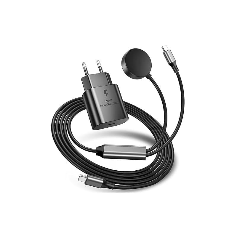 Chargeur 2 en 1 pour Samsung Watch, Chargeur rapide USB-C 25 W compatible avec Galaxy Watch 8 7/Ultra/6/6 Classic/5 Pro/5/4 /4 c