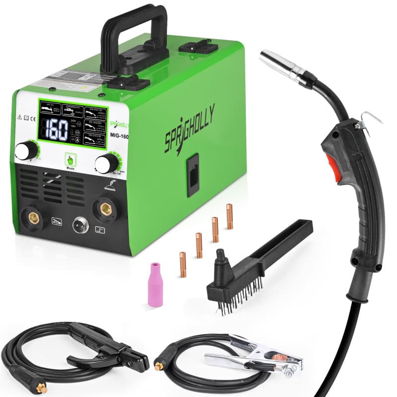 SPRIGHOLLY MIG160 Poste à Souder Inverter IGBT 160A 230V, 3 en 1 MIG Sans Gaz (FLUX MIG) / MMA/Lift TIG, Grand Écran LED, Léger