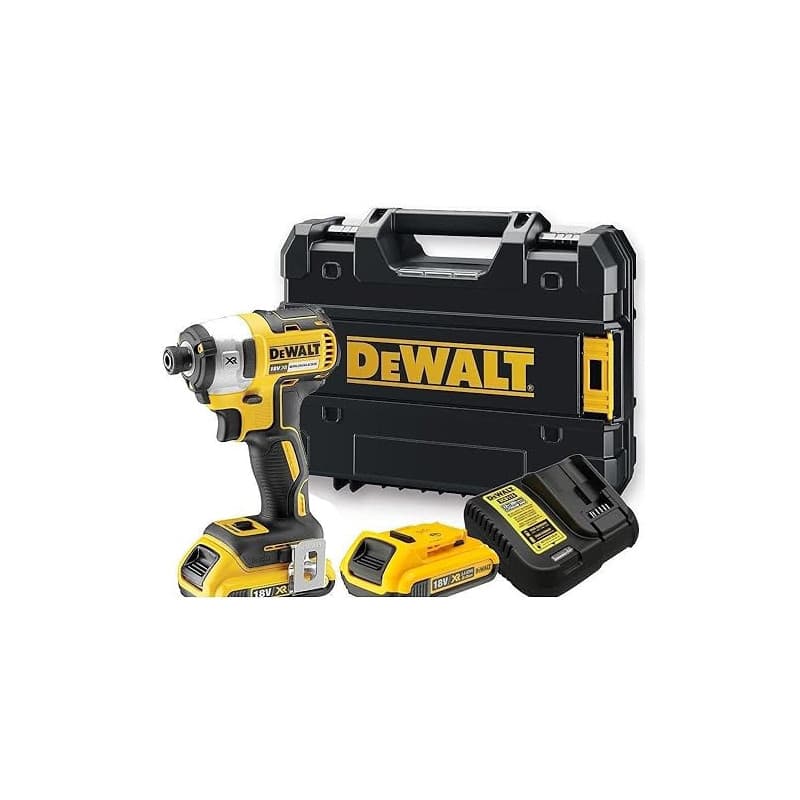 DEWALT Visseuse à chocs Brushless + 2 batteries 18V 2Ah Li-ion + coffret Tstak DCF887D2-QW. Noir/Jaune