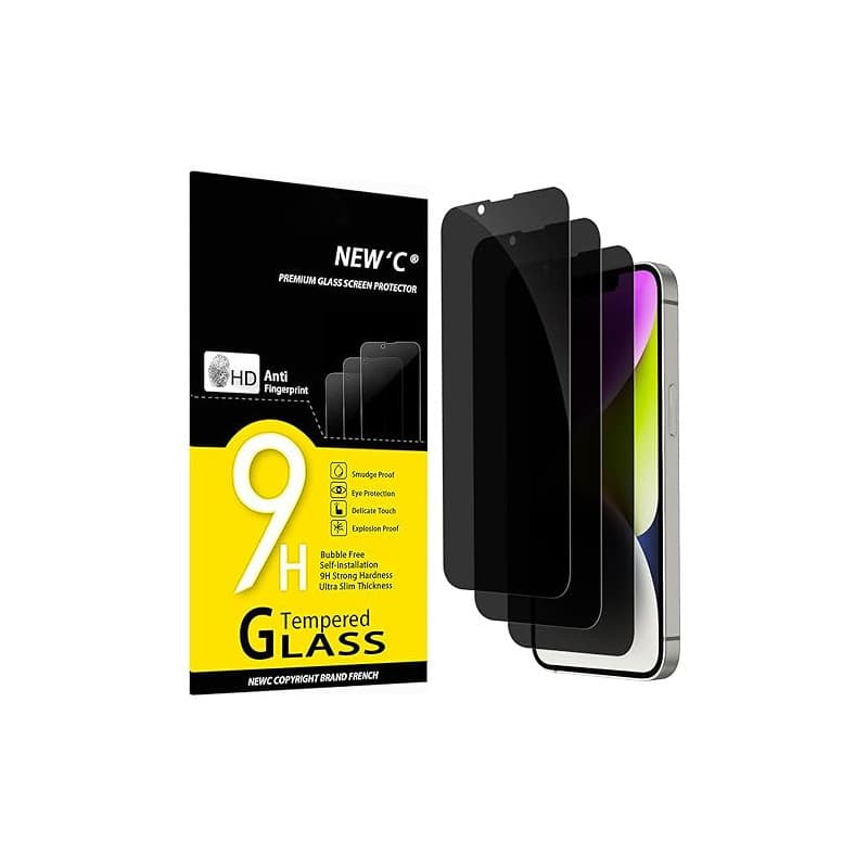 NEW'C Lot de 3, Verre Trempé Anti-Espion pour iPhone 16e, iPhone 14, iPhone 13, iPhone 13 Pro (6,1 Pouces), Angle de Confidentia